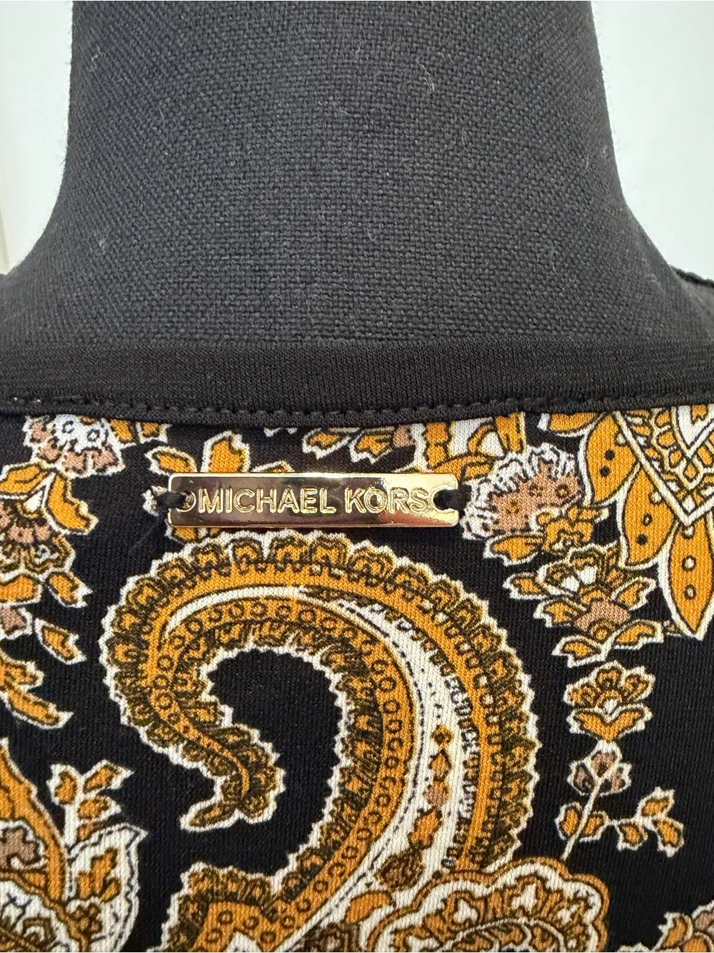 Michael Kors Black Dress with Gold Paisley Print
